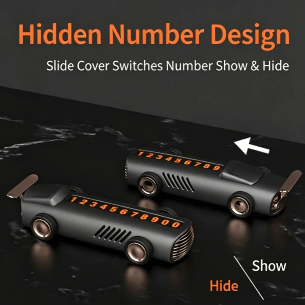 Hidden Glow-in-Dark Aroma Temporary Parking Number Plate, Race Car Shaped Car Moving Phone Number Card for Vehicle Interior