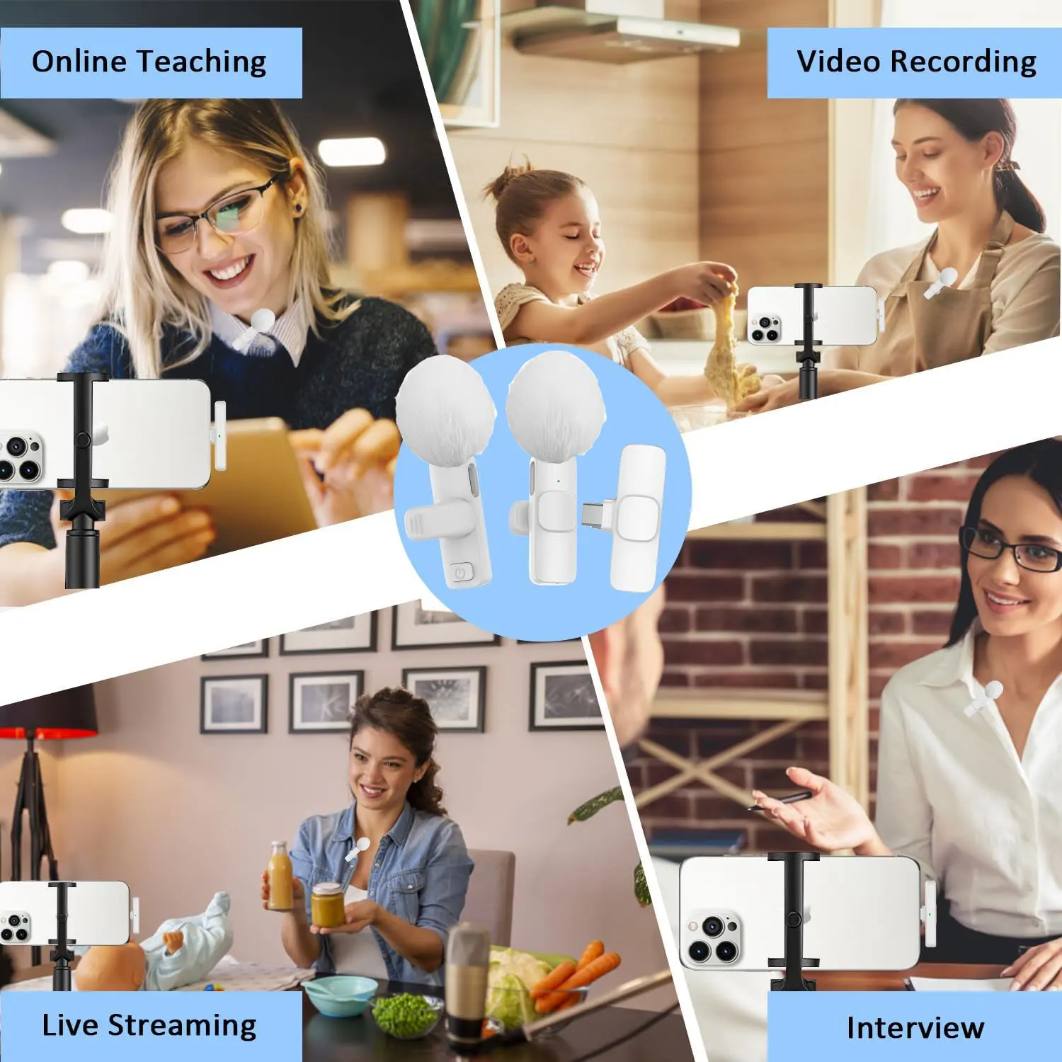 ميكروفون SNZIYAG K60 باللون الأبيض والأحمر الوردي اللاسلكي Lavalier، ميكروفون التوصيل والتشغيل للهواتف الذكية البث المباشر/مدونة الفيديو/التدريس