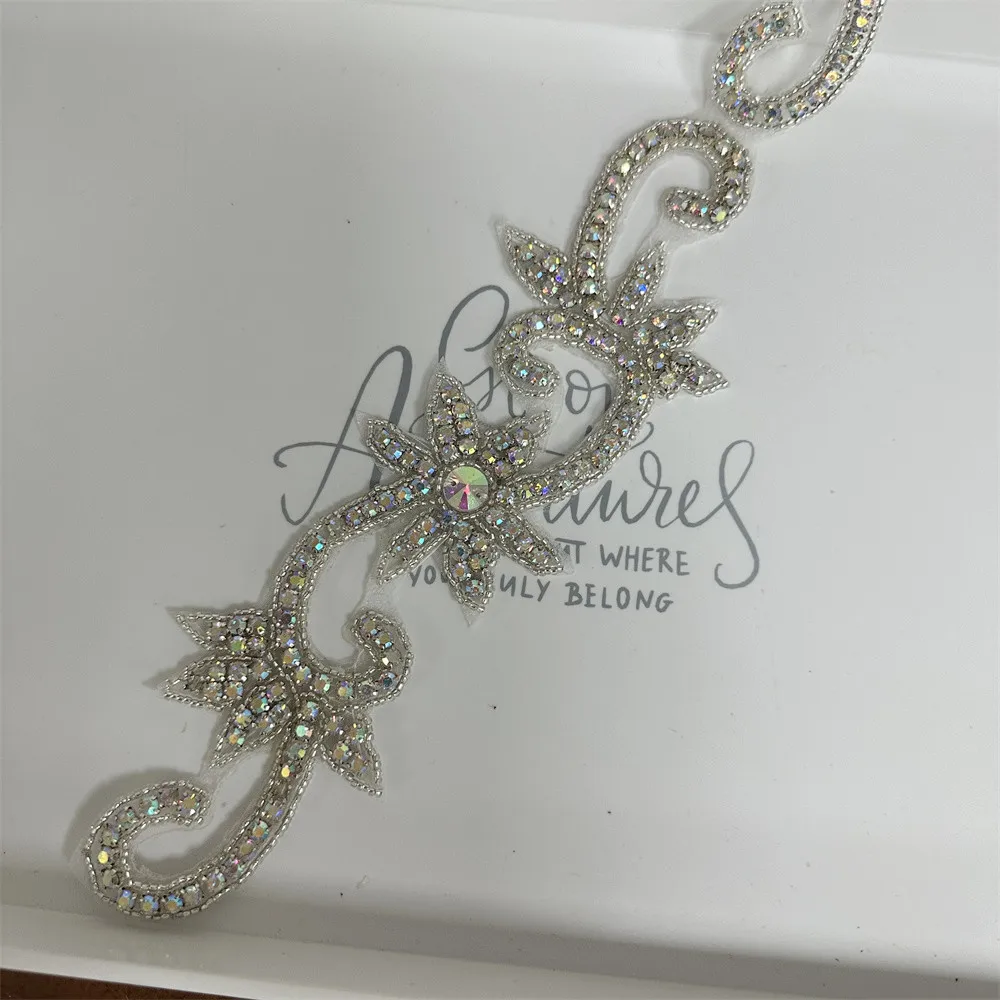 1 Yard Rhinestone AB Gold Crystal Iron on Applique Diamond Patches For Sewing Clothes