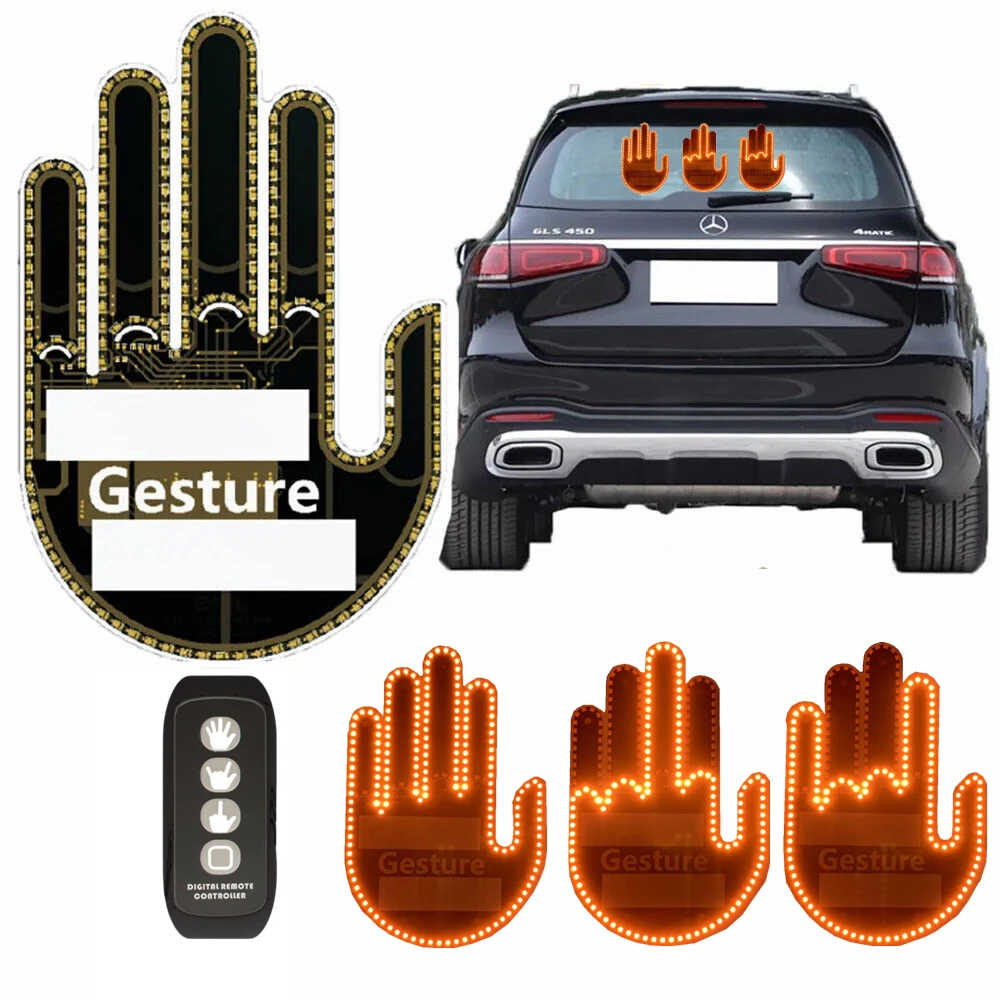 LED Finger Light Car LED Hand Gesture Light Road Rage LED Sign Car Interior Light Finger Up LED Middle Finger Hand Lamp