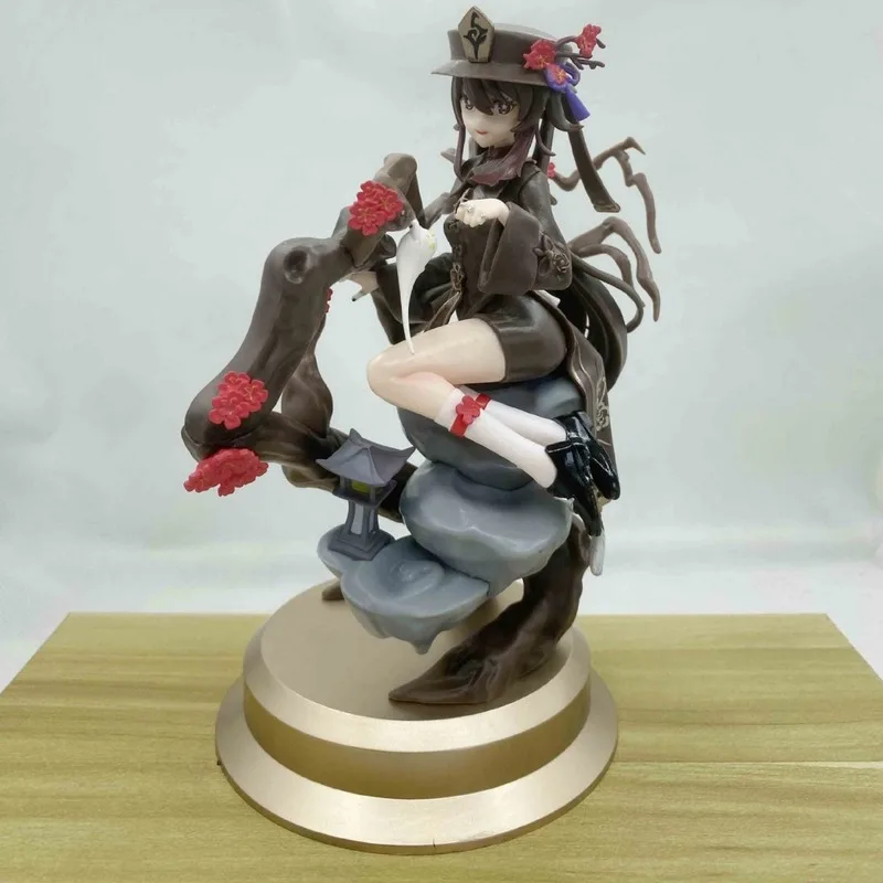 23cm Genshin Impact Anime Figures Hu Tao Pvc Model Cute Girl Sitting Action Figure Ornaments Collection Desktop Display Gift Toy