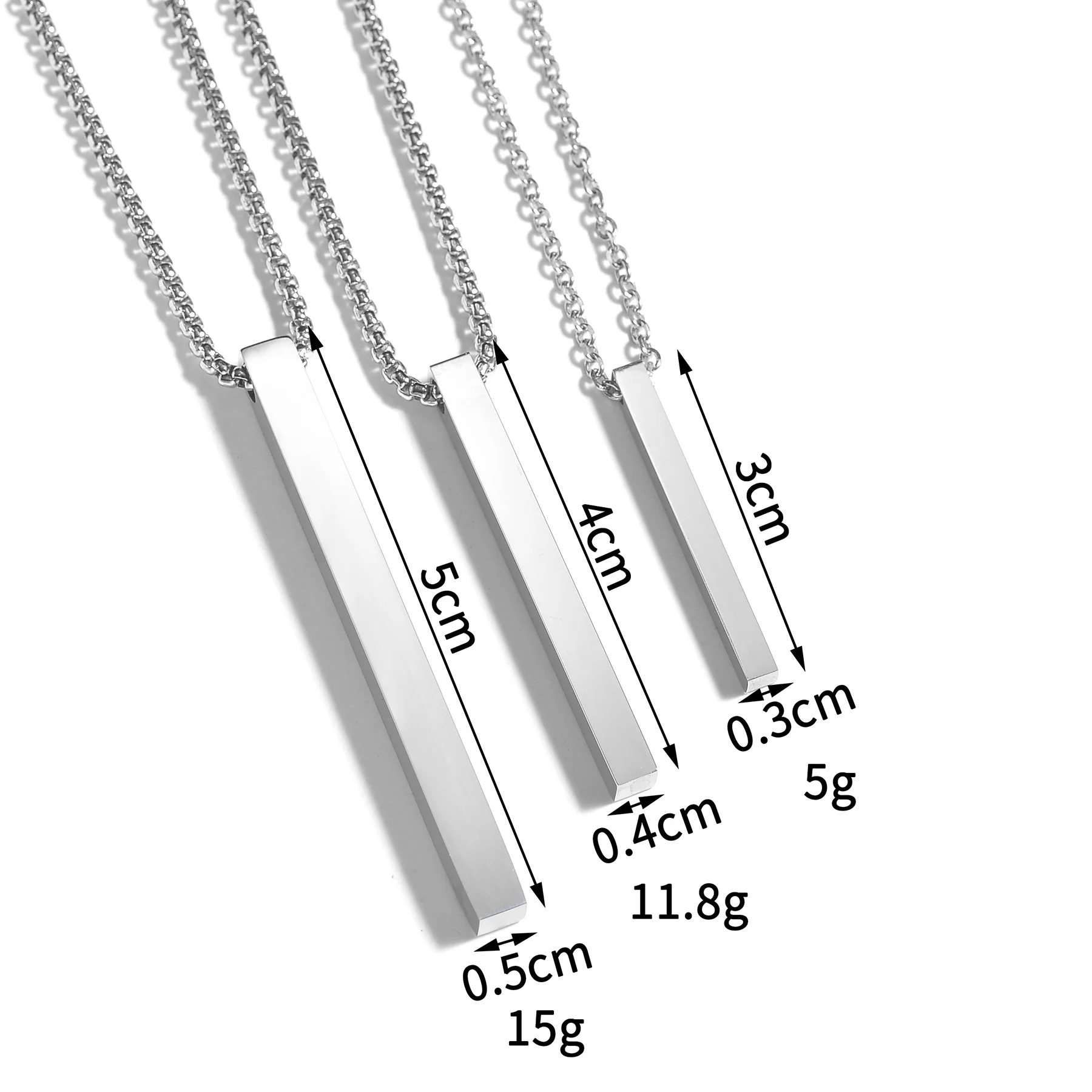 Simple Blank Wishing Bar Pendant Necklace Charm Men Women Waterproof Dangle Vertical Cuboid Stick Stainless Steel Jewelry Gift