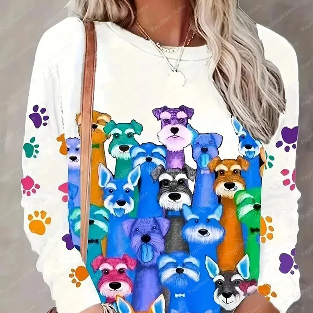 Neue Cartoon Hund Druck T-Shirt Für Frauen Langarm Bluse Crop Mädchen Top frauen Kleidung Mode