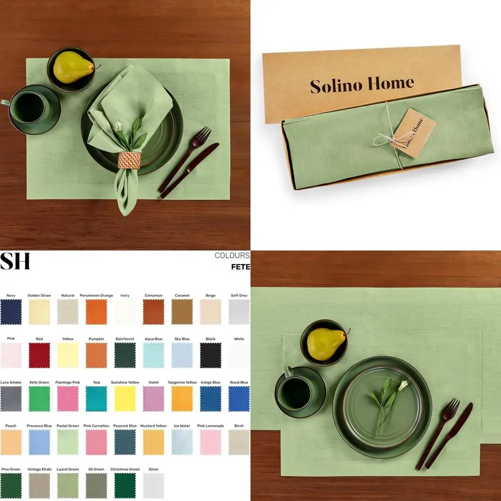 

Set of 4 14x19 Inch 100% Linen Placemats in Laurel Green for Spring and Special Occasions