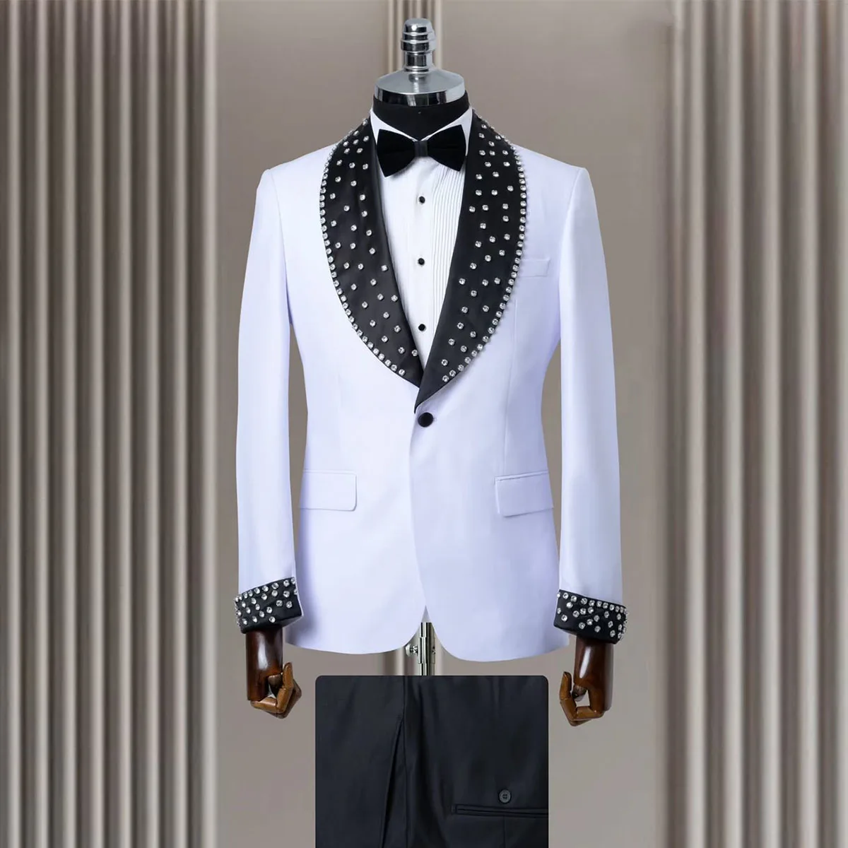 

Customized Diamond Luxury Men Suit For Wedding 2 Pieces Sets Male Prom Blazer Sparkly Crystals Beaded trajes para hombre