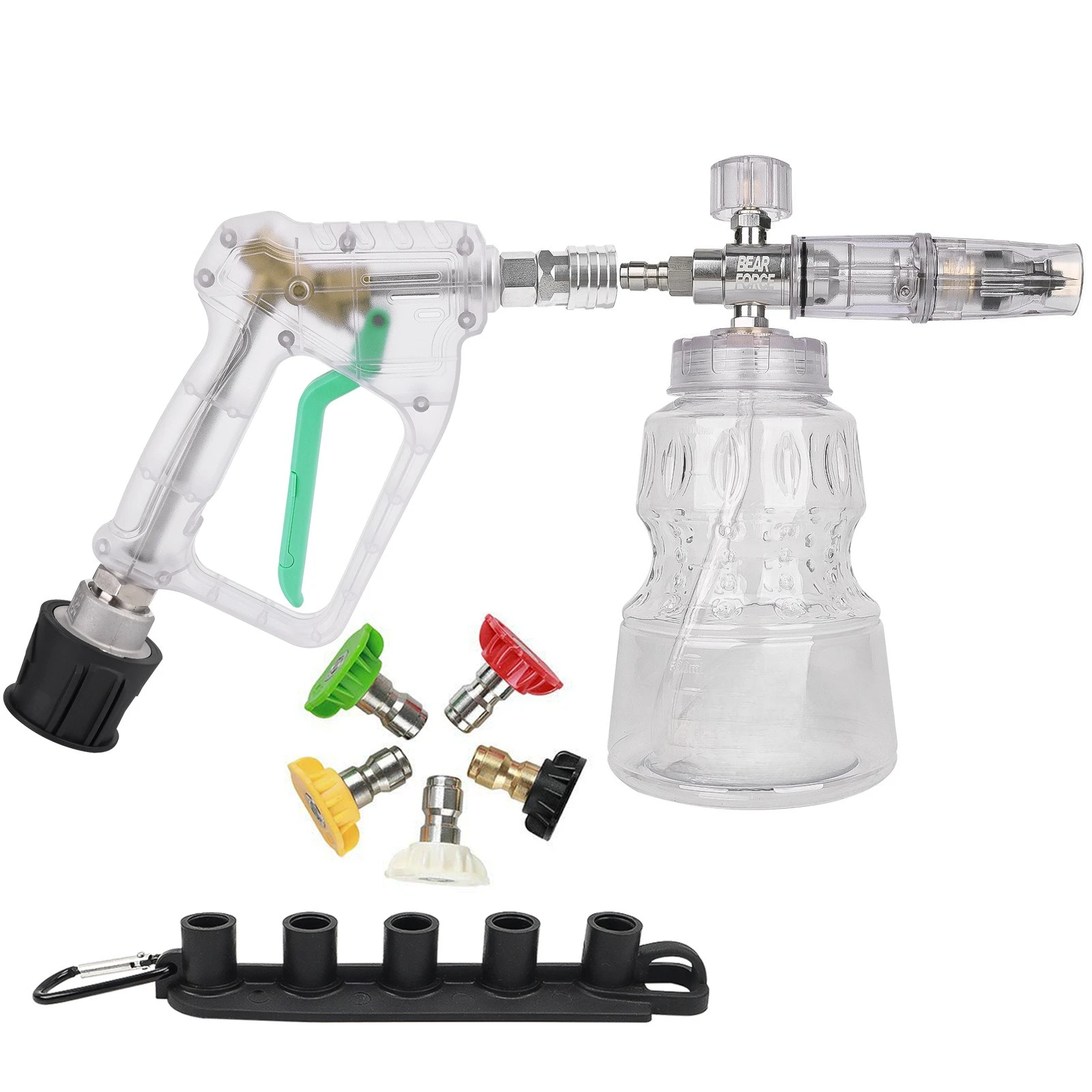 High Pressure Washer Gun with 5-Color Nozzles, Fan & Jet Spray, Transparent Gun & Threaded Foam Cannon for Car Wash