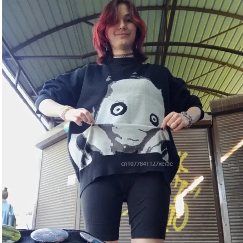 2025 Nuovo abbigliamento da ballo di strada Camicia lavorata a maglia da strada girocollo ampia unisex gotico scuro autunno top da ballo di strada manica lunga