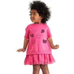 Jumping Meters 2-8 Years Children's Girls Dresses Flower Applique Hot Selling Summer Kids Clothing Short Sleeve Baby Frocks