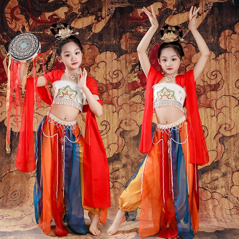 

Children's Dunhuang Dance Costumes, Classical Dance Ethnic Performance Costumes, New Year's Performance Pipa Playing Costumes