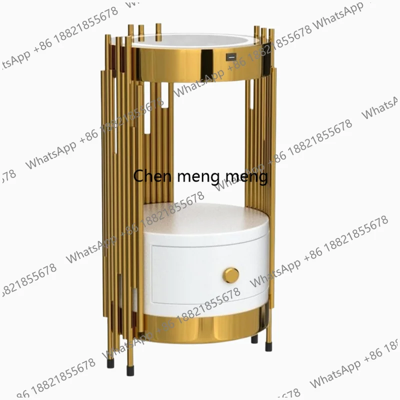 

Led Smart Round Nightstand Drawer Sofa Narrow End Table Wireless Charging Station Spaces Bedside Table