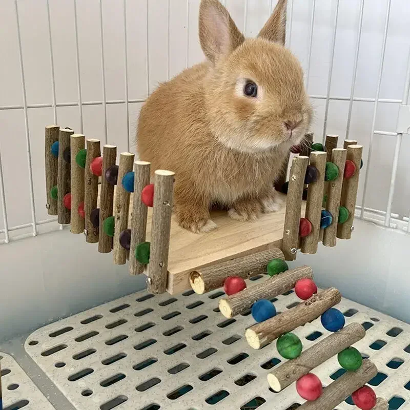 Pet Rabbit Nest Solid Wood Fence Wooden Branch Platform Dutch Pig Climbing Ladder Tread Hamster Chinchilla Climbing Springboard