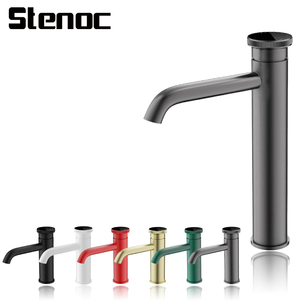 

Stenoc Gun Gery Creativity Stainless Steel Art Basin Faucet Hot And Cold Water Mixer Tap Deck Mounted Single Handle Round Taps