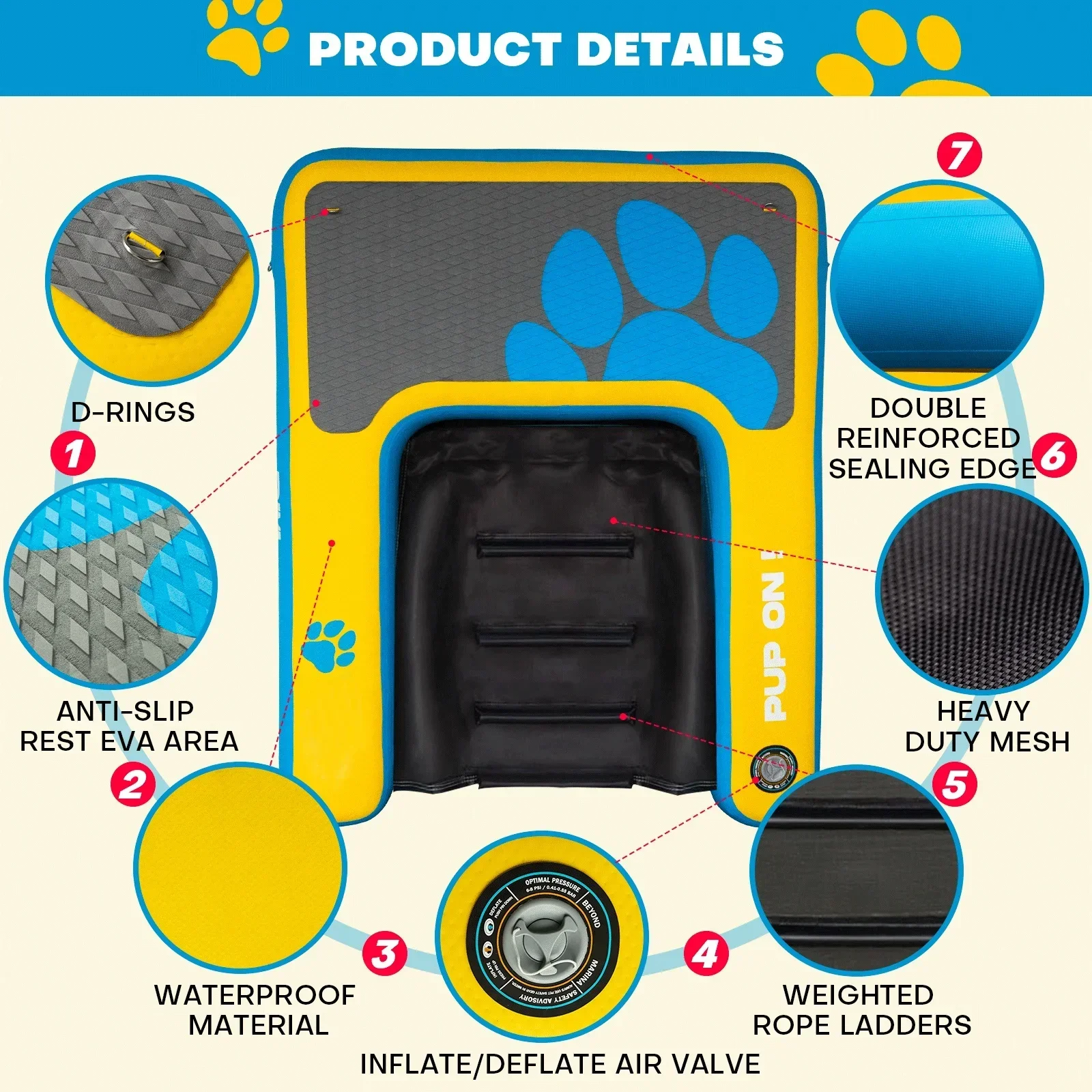 

Factory 59"x 42" Drop Stitch Portable Dog Pool Float Inflatable Dock Platform With Dog Boat Ramp