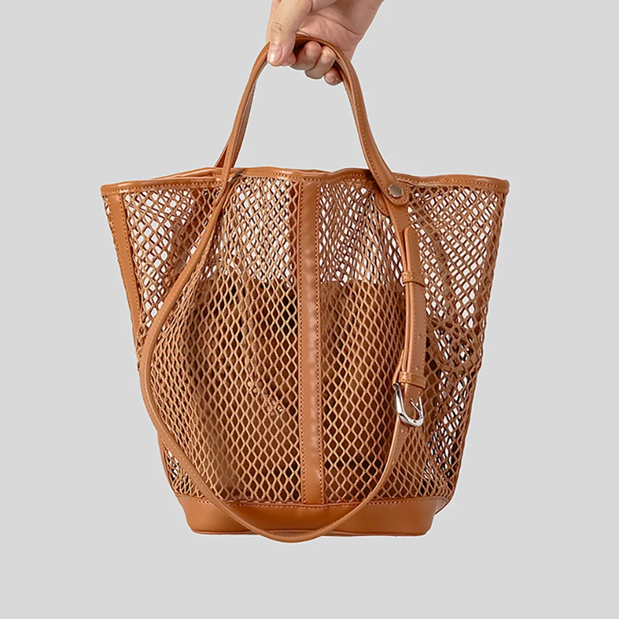 

2025 Summer Beach Handheld Tote Bag Casual Woven Vegetable Basket Large Capacity Mother and Child Mesh Bag