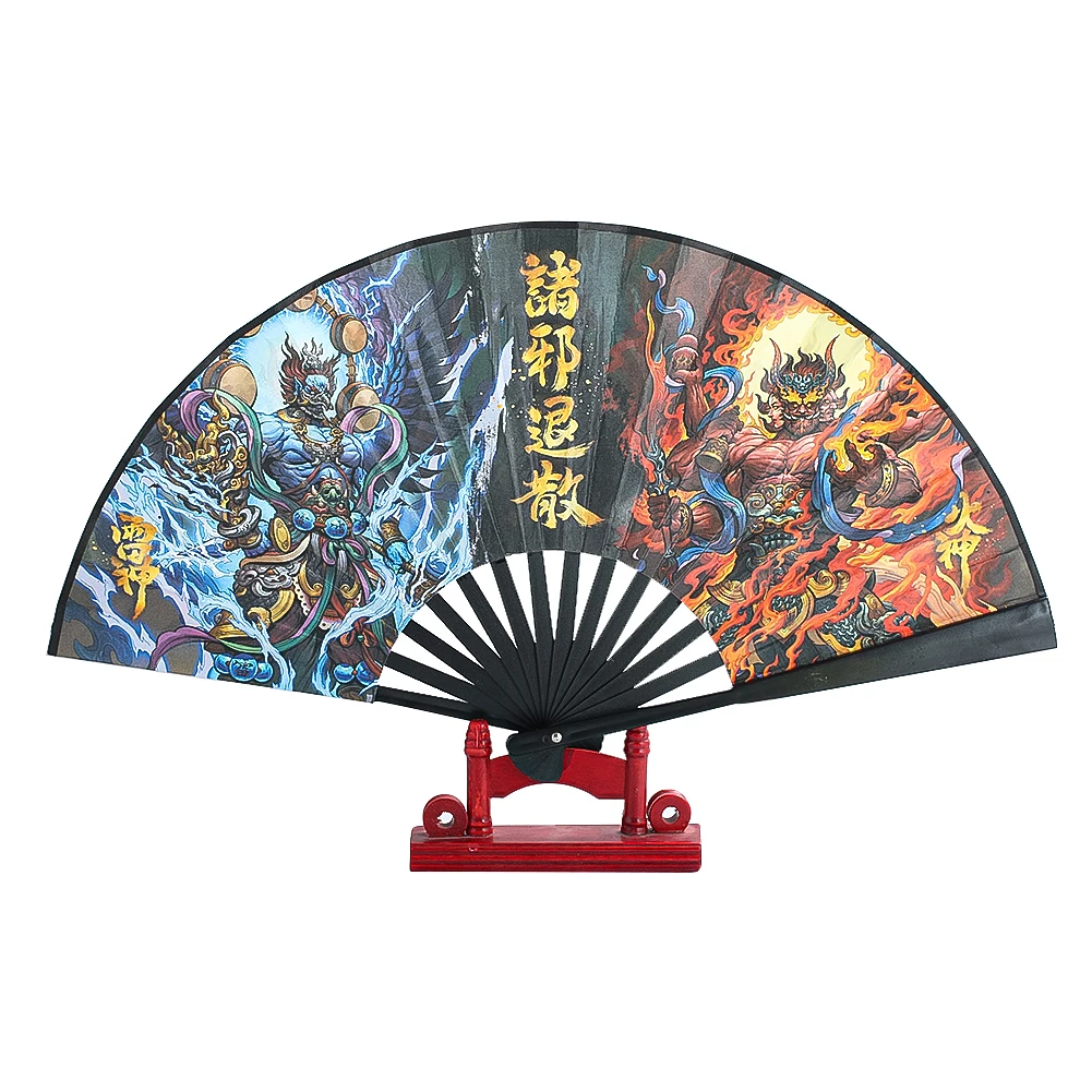 Handmade Chinese Style Ancient Mythology Thor Vulcan Folding Fan Home Feng ShuiTalisman Decoration Craft Fan Performance Props