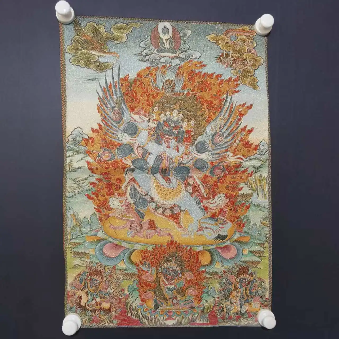 

35-дюймовая тханка Puma Vajrayana с вышивкой Будды, шелковая вышитая панель для тханки, для молельных залов и городских домов