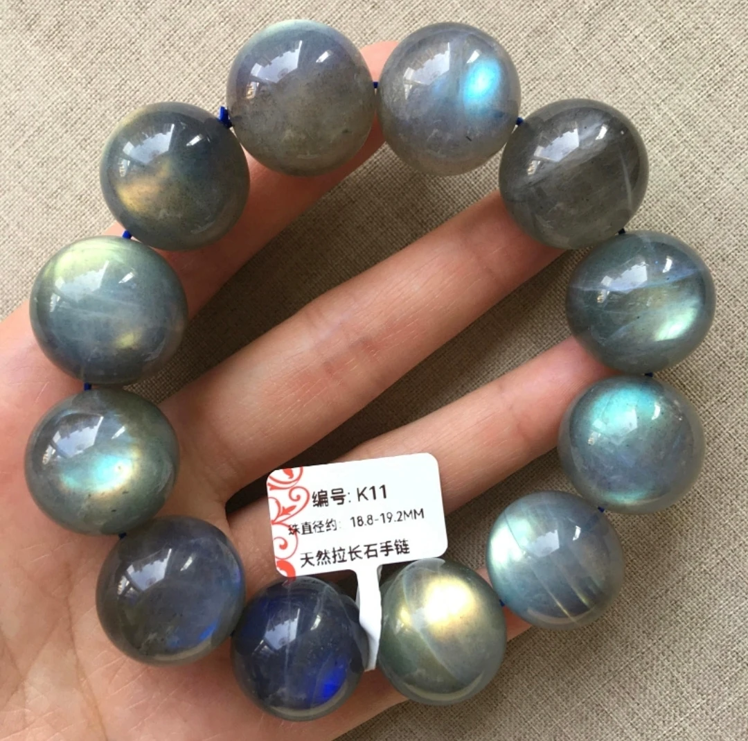 Natural Blue Light Labradorite Round Beads Bracelet 16-18-19mm Clear Beads Crystal Women Rainbow Labradorite Stone AAAAA