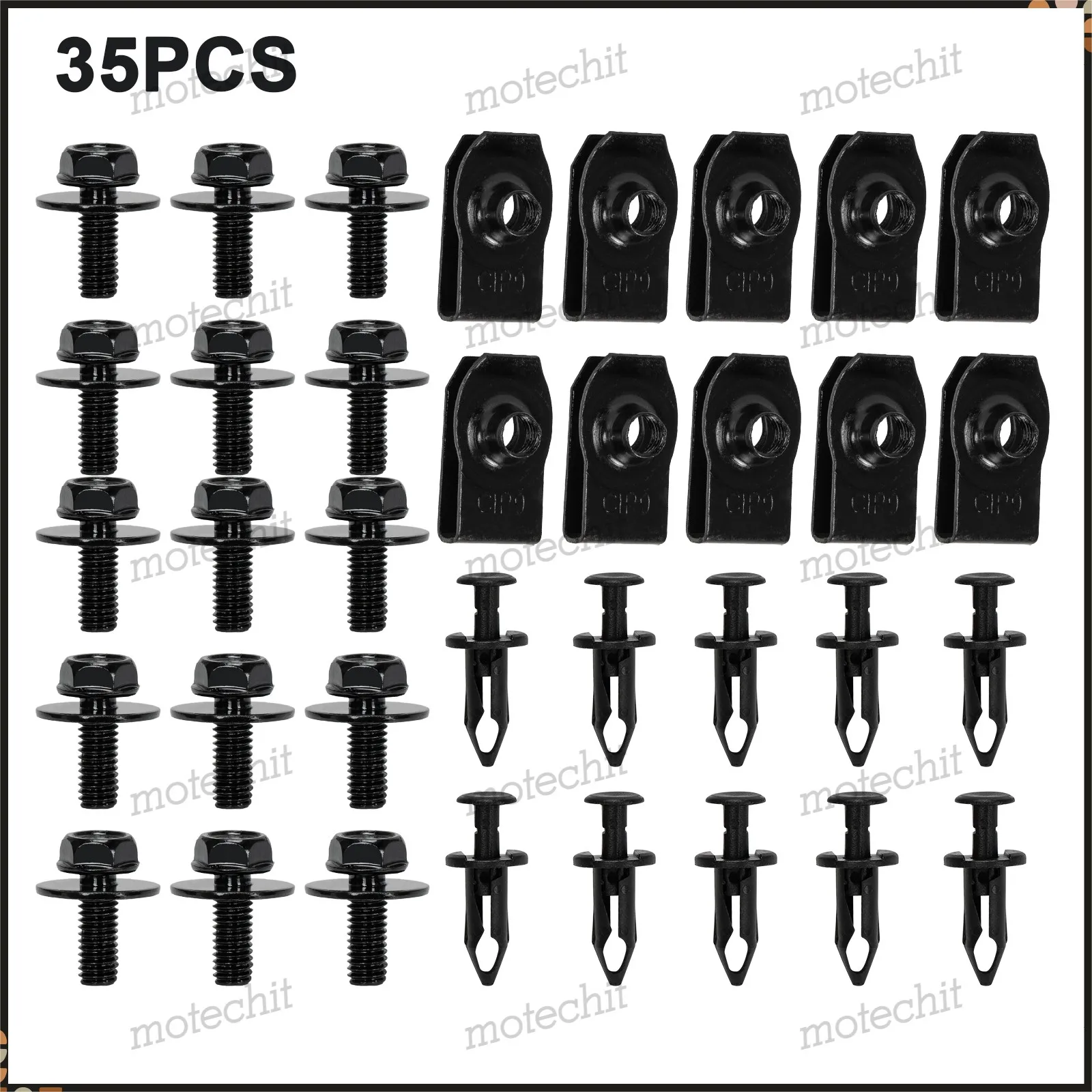 35PCS M6 Bolts & U-nut Clips For Dodge Engine Under Cover Splash Shield Guard