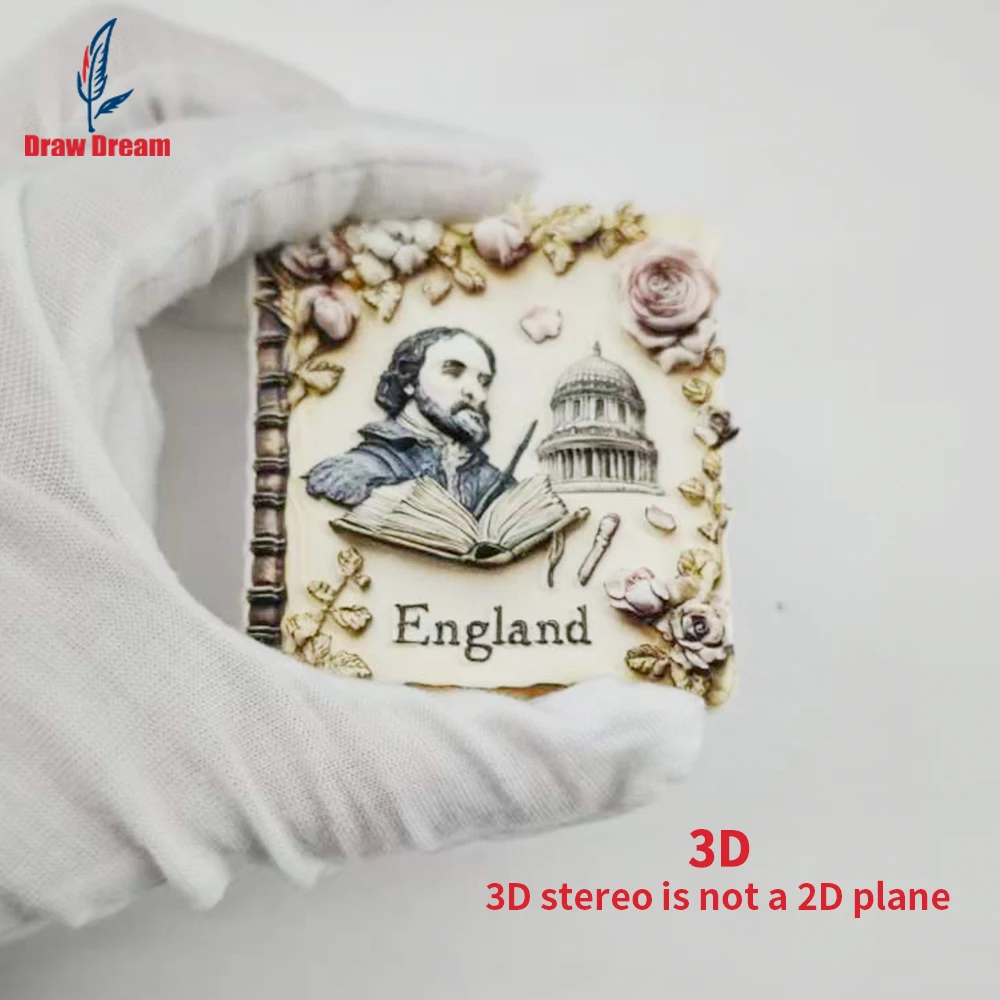 1Pc Creative 3D Embossed Refrigerator Magnet Featuring Great English Writers, a World Travel Souvenir Collection Item, Suitable for Home and Office Decoration, Personalized Exclusive Travel Souvenir Magnetic Refrigerat