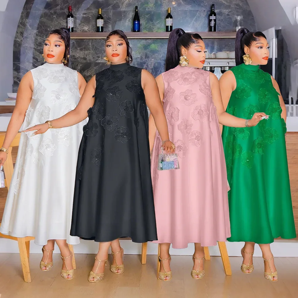 

African Dresses For Women 2025 New African Clothes Dashiki Flower Print Ankara Dresses Bazin Traditional Robe Africa Dress