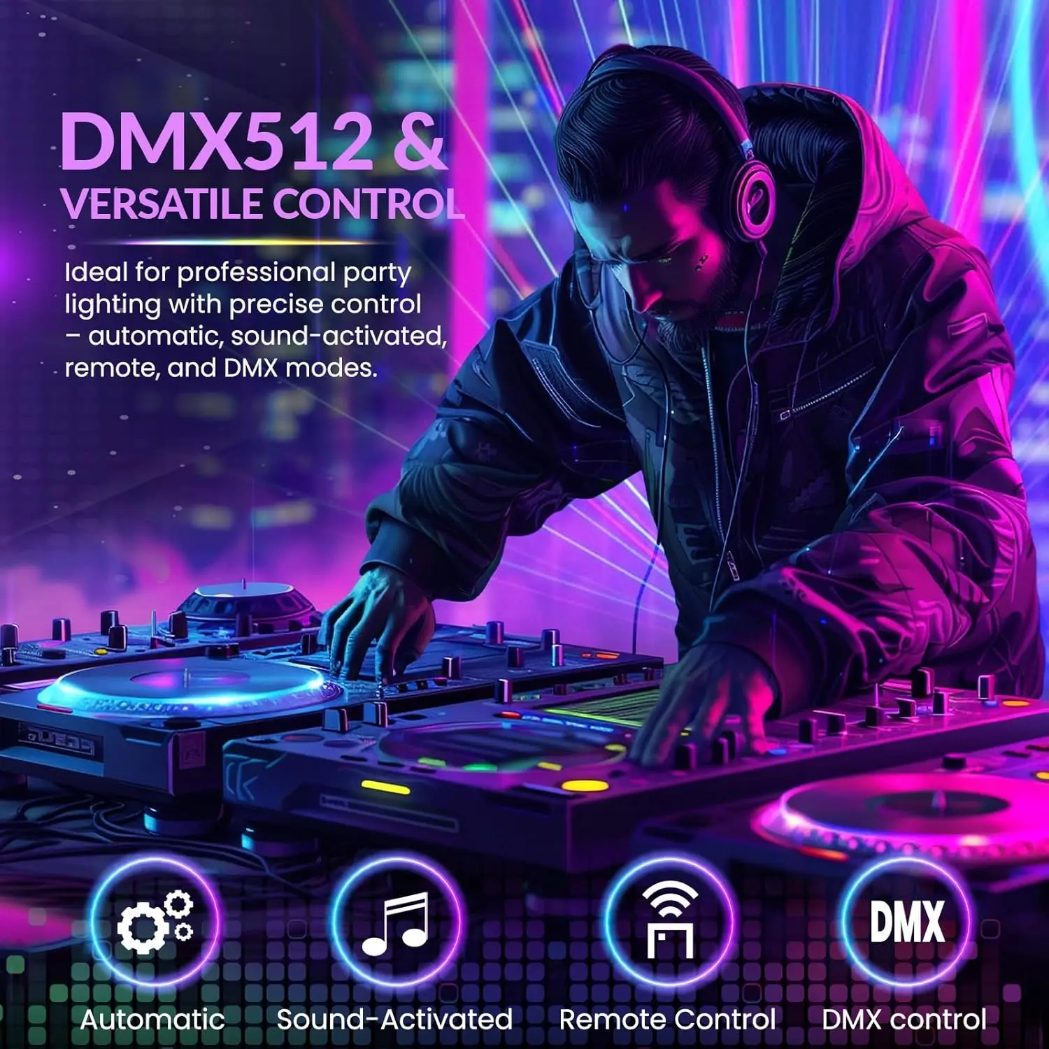 Sistema de iluminación de fiesta estroboscópico UV RGB con controlador DMX para luces de discoteca DJ adecuado para fiestas, casas, bares, Raves, espectáculos de clubes