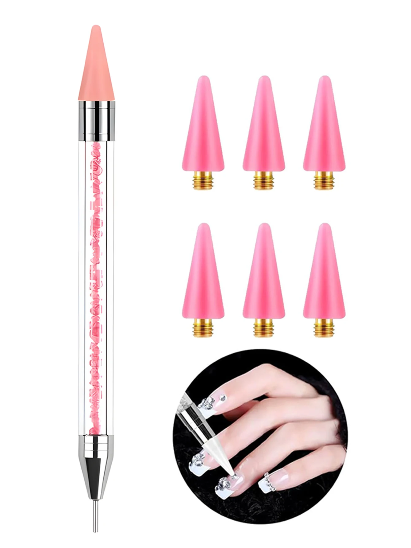 Rhinestone Picker Dotting Pen 6 Replaceable Wax Tips Dual Ended Wax & Steel for Gemstones 3D Nail Art Decorations Manicure DIY