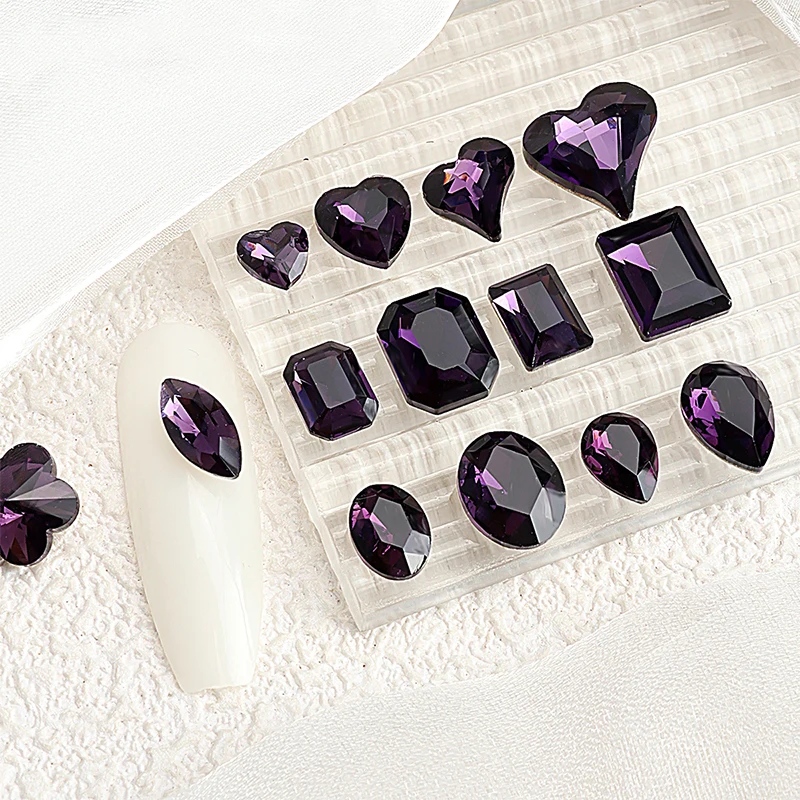 10pcs Purple Series Nail Diamond Multi Cut Violet Super Sparkling Crystal Glass Nail Decorations DIY Manicure Jewelry