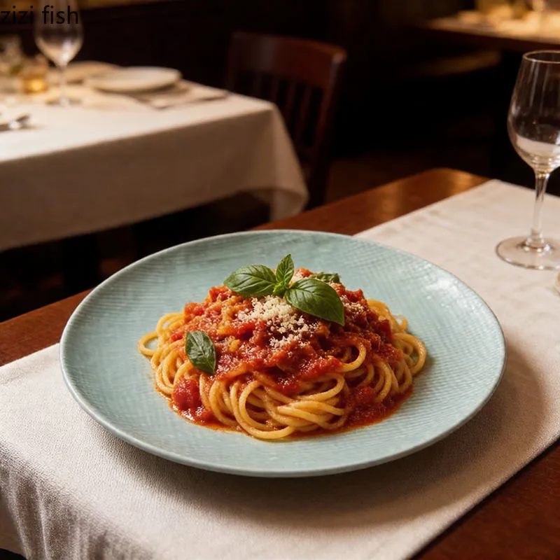 

Серо-зеленая тарелка с тканевым узором, керамическая тарелка для торта, десертная тарелка, тарелка для стейка, тарелки для барбекю, специализированная посуда для ресторанов