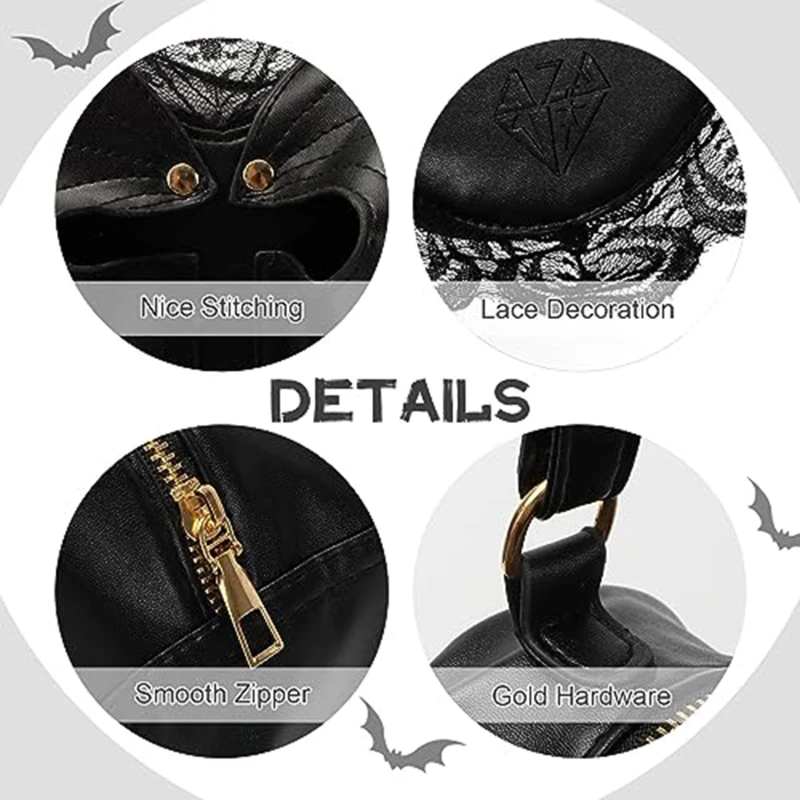 Mini Women\'s Backpacks Trend Lace Female Bag Small Halloween Bags Black Bat Wings Rucksack For Girls Fashion Backpack