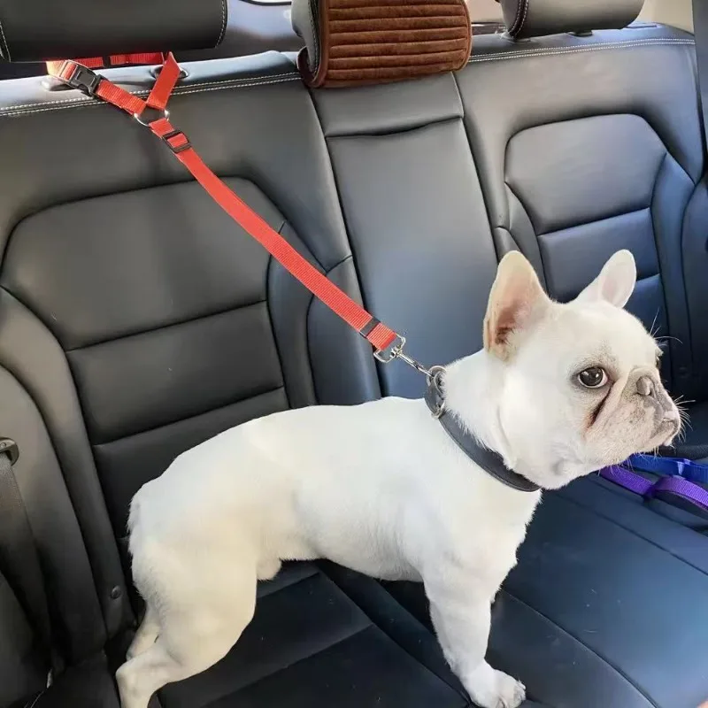 Solid Color Pet Car Seat Belt Nylon Lead Leash Backseat Safety Belt Adjustable Dogs Harness Collar Pet Accessories