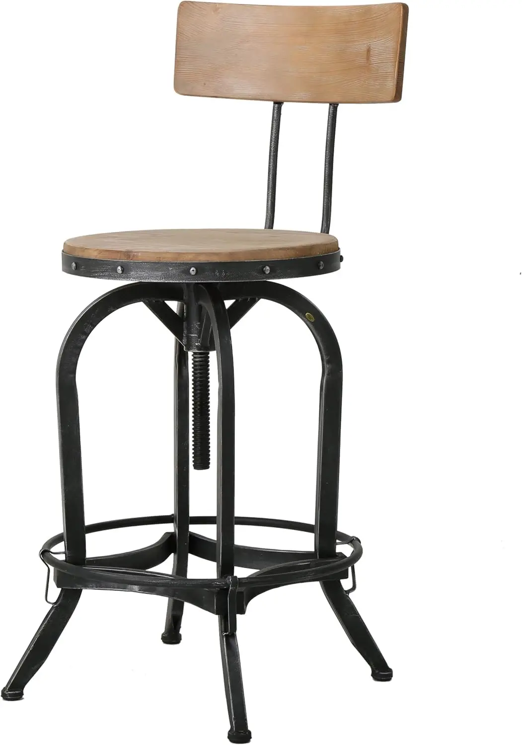

Ximen Fir Wood Barstool With Backrest, Naturally Antique