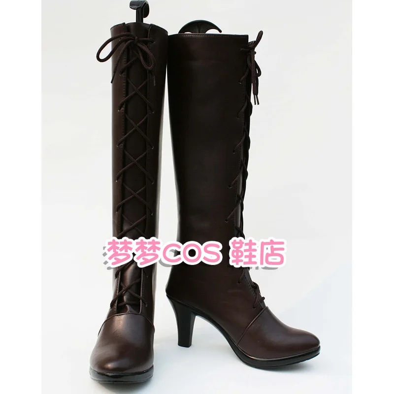 Anime Black Butler Ciel Phantomhive Cosplay Shoes Brown Long PU Leather Flat Sole Boots For Halloween Carnival