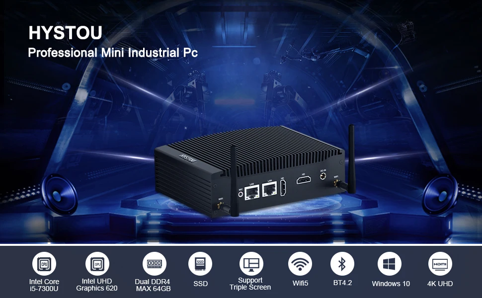Hystou H7-10th Industrial Mini PC Desktop Mini Computer with Core I5 Dual LAN 64GB DDR4 RAM Windows 10/11 Linux IoT Enabled New
