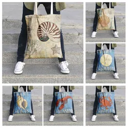 Canvas shoulder bag organization storage handbag cosmetics travel women's bag shopping fabric bag underwater world style