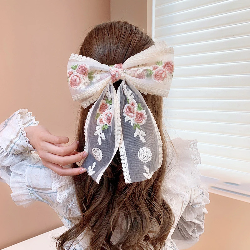 Embroidery Hair Bows Lace Big Bows Hairclip Women Elegant Spring Clip Spring Summer Hair Accessories Women Barrettes