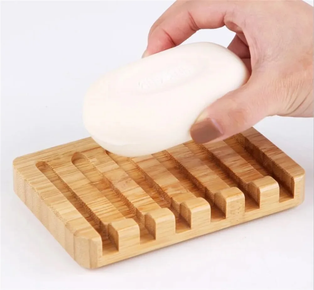 Natural Wooden Bamboo Soap Dishes Portable Shower Bar Soap Holder Box Rack Case Waterfall Self Draining Tray Wholesales