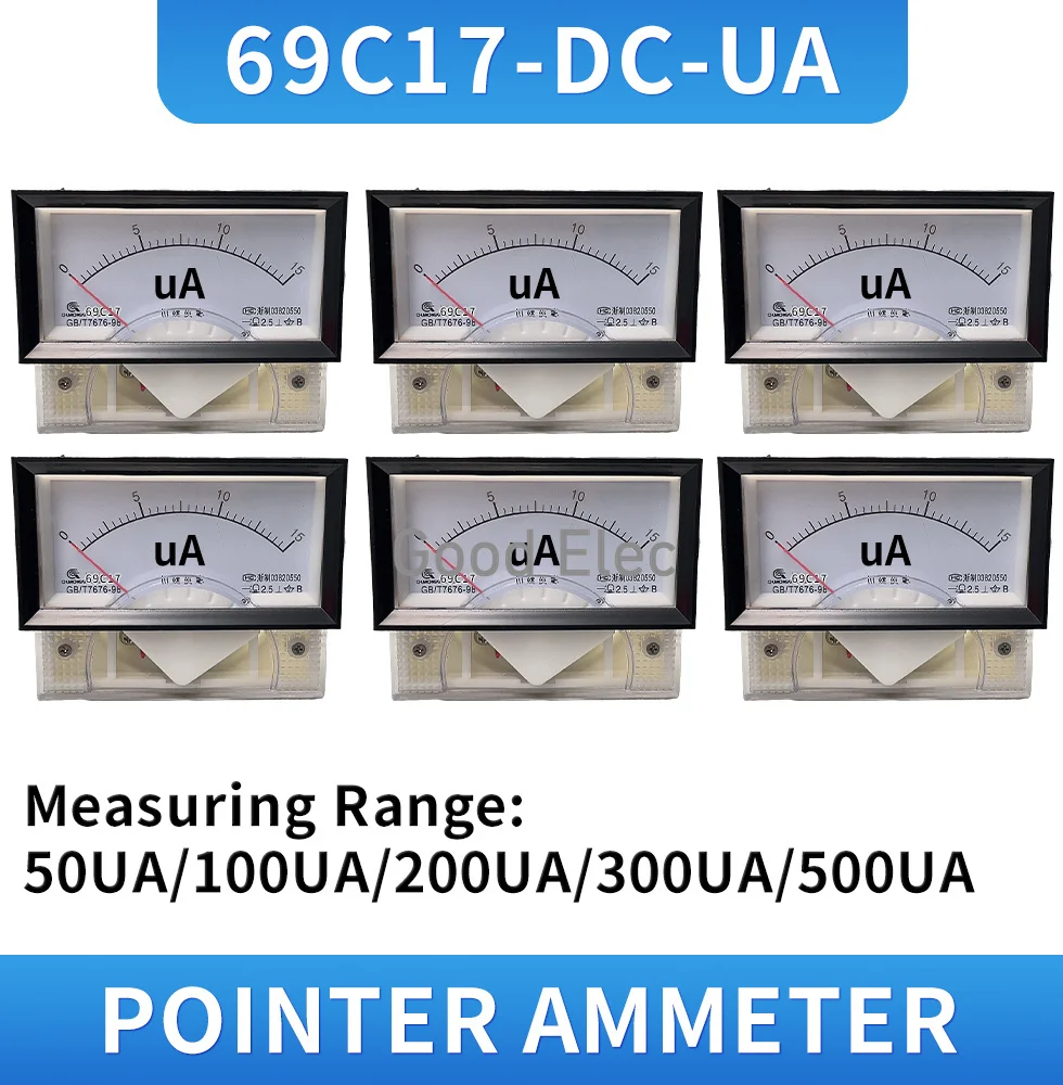 Medidor de Corrente de Shunt Ampere,Microamperímetro Ponteiro,69C17,50UA,100UA,200UA,300UA,500,85x46mm