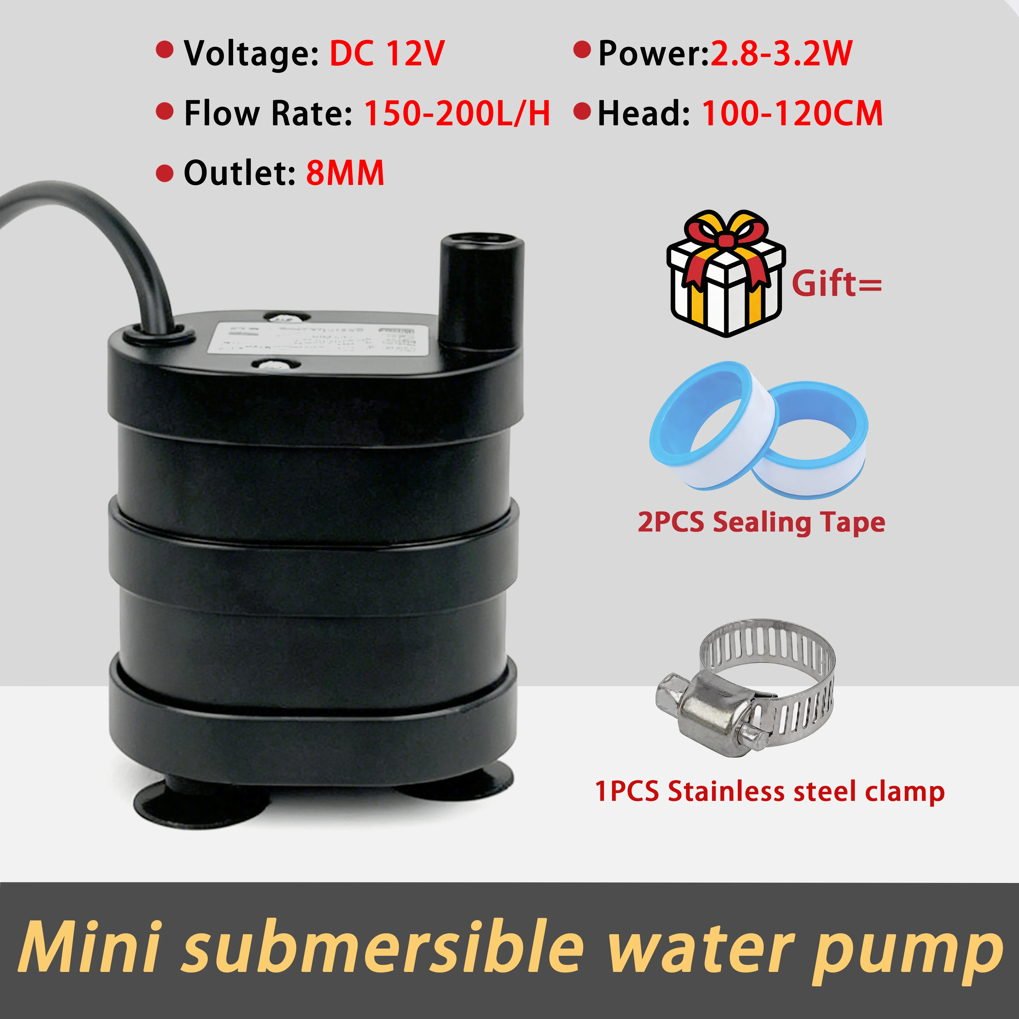 Super Quiet Vertical Small-sized DC12V Brushless Water Pump for Fish Tank Sewage Suction Pump, Water Pump for Garden Fountains