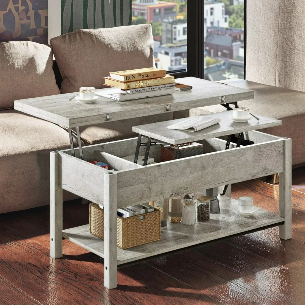 Lifting wooden coffee table household floor-to-ceiling multi-functional storage table small apartment living room furniture