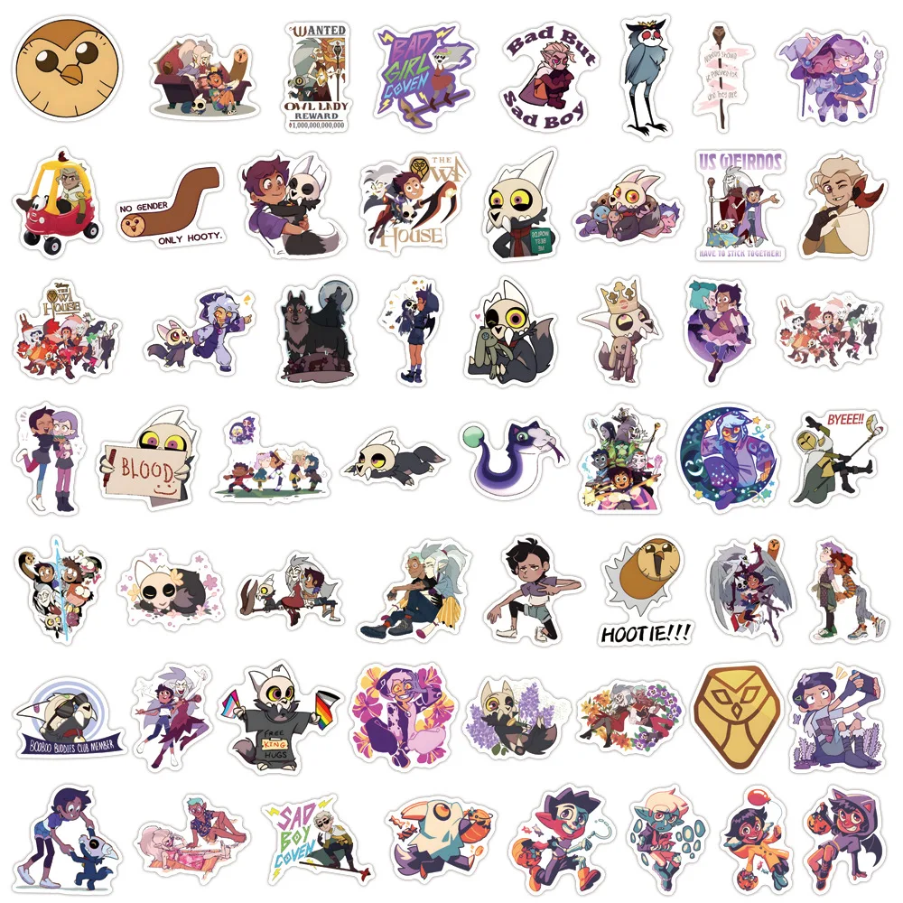 55 ชิ้นดิสนีย์เดอะอูลเฮาส์สติกเกอร์อะนิเมะเด็กกราฟฟิตี้สเก็ตบอร์ดแล็ปท็อปเคสโทรศัพท์กันน้ำน่ารักสติกเกอร์แพ็คของเล่นของขวัญ