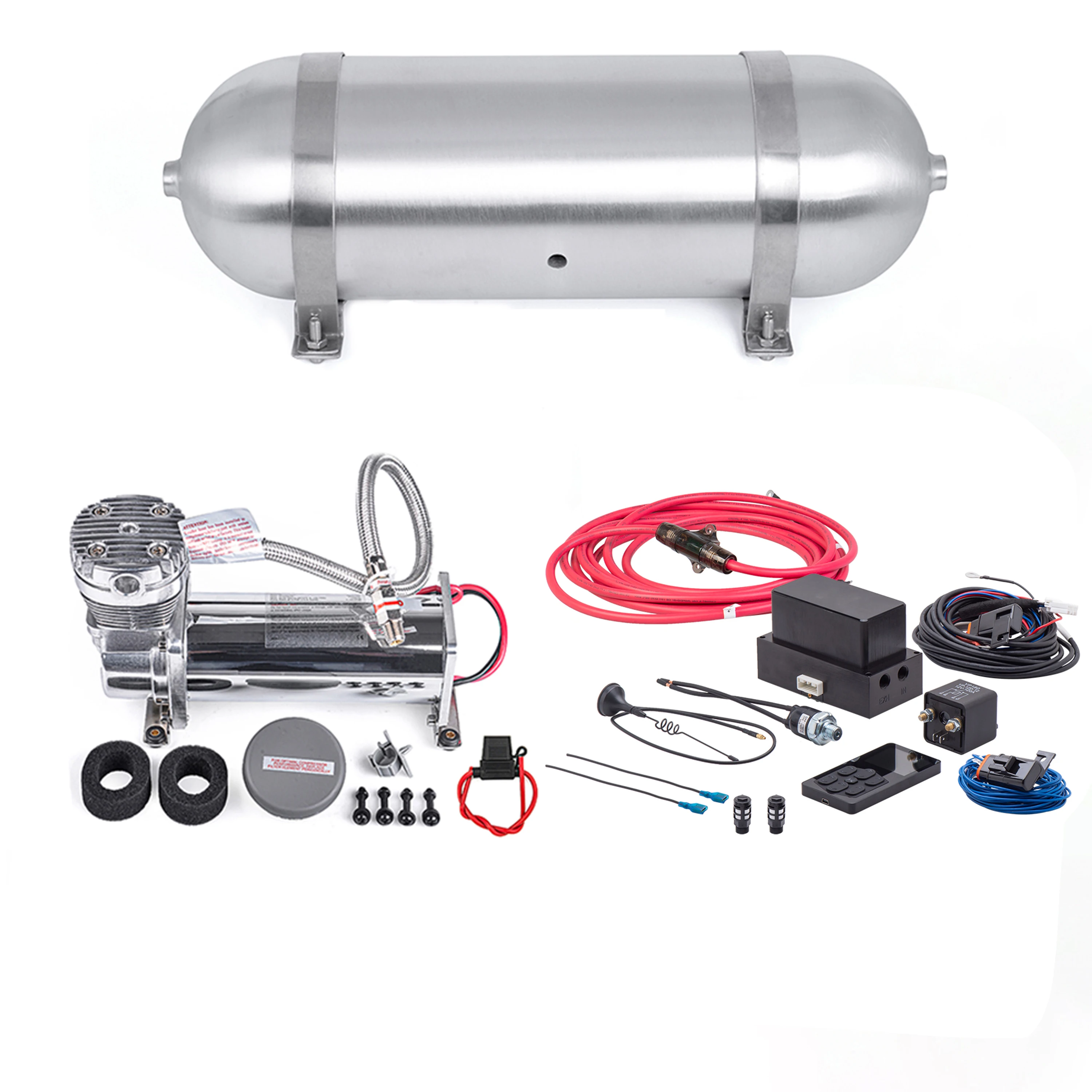 Universal Air Ride Suspension Kit Air Management Kit System & 3/4/5gallon Air Tank & 3/5 pressure gauge & 200psi Compressor Pump
