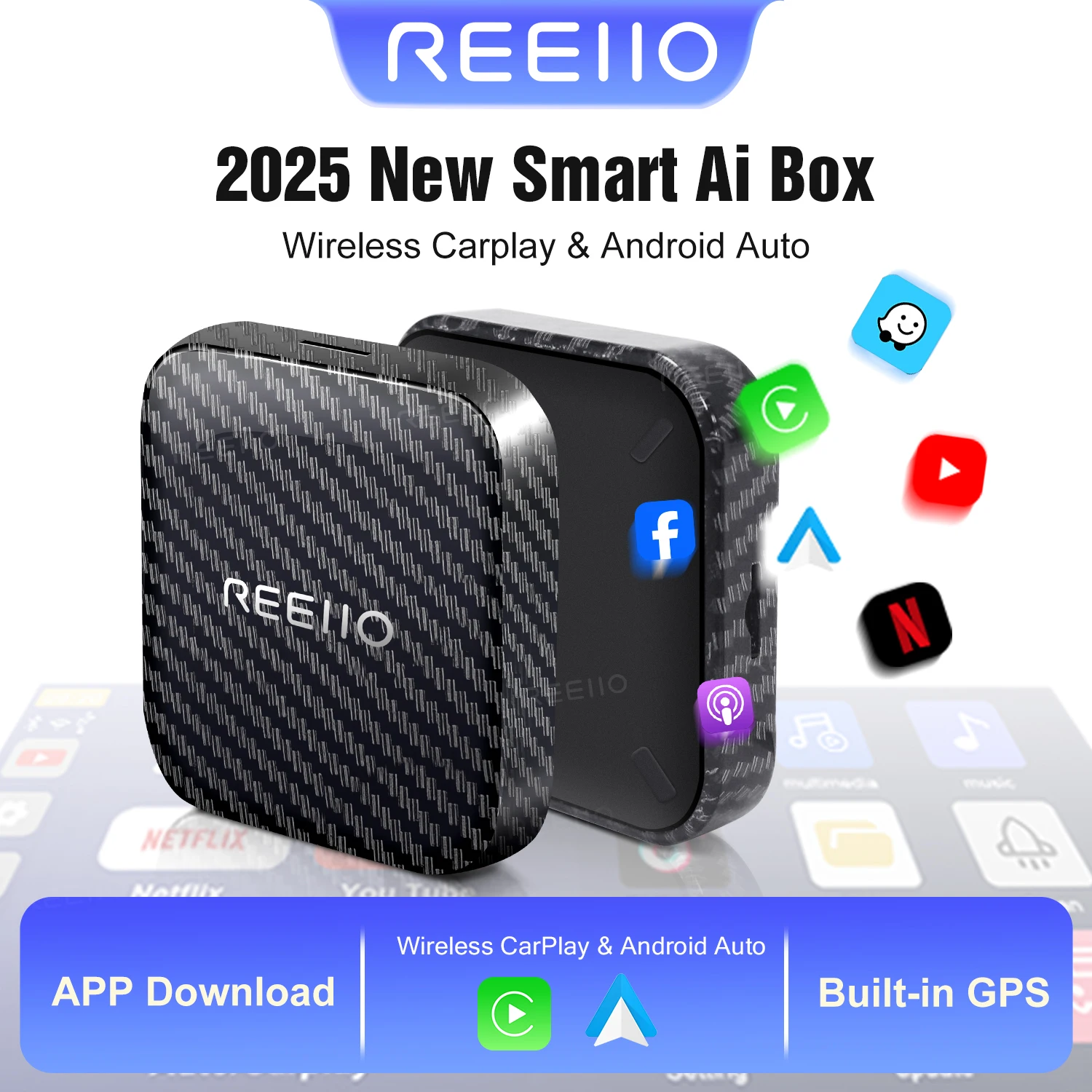 

Auto AI Box Adapter Wireless CarPlay Android Built-in Play Store For Toyota Mazda Hyundai Haval GMC Ford Netflix YouTube Smart