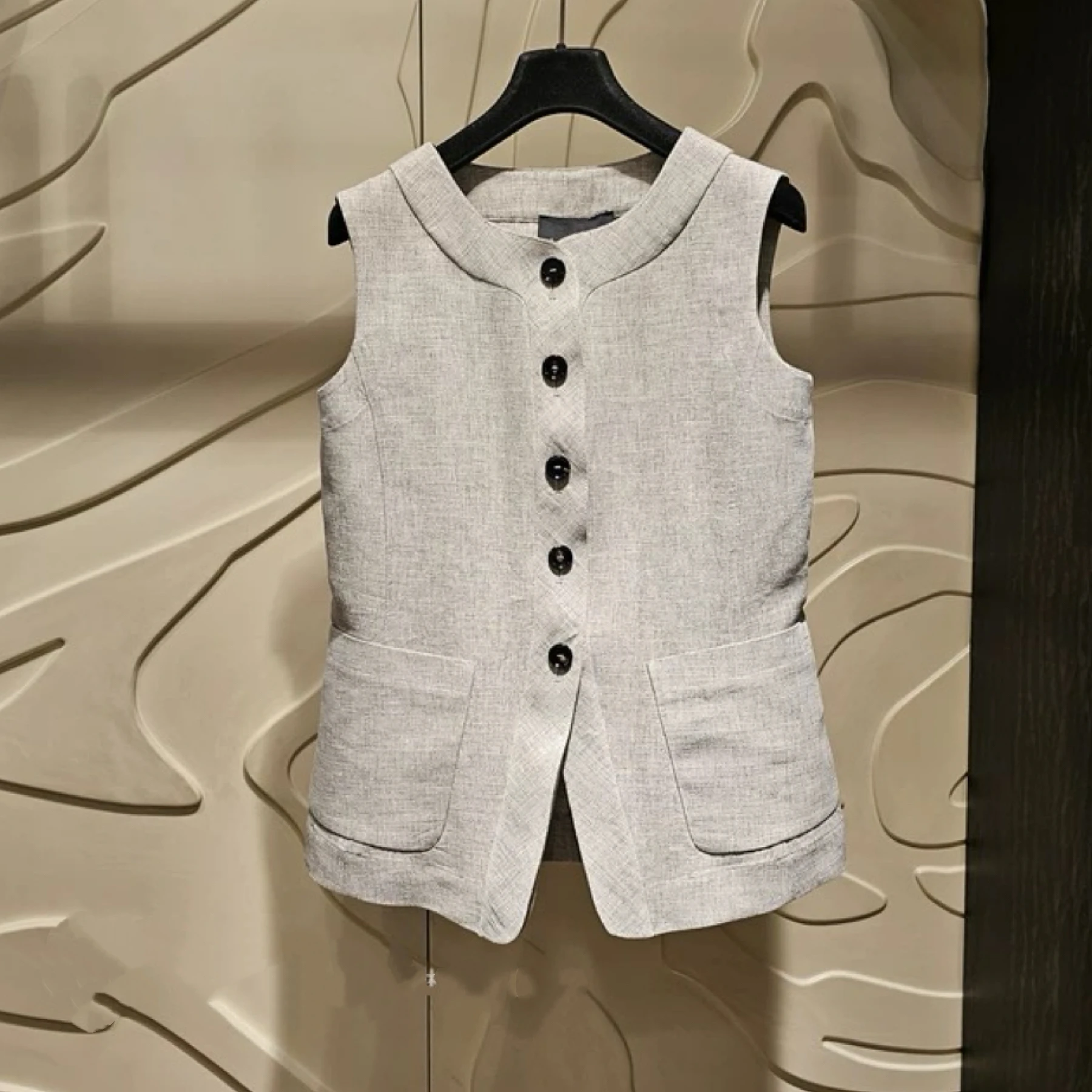 ชุดเสื้อกั๊กและกระโปรงผ้าลินินเอวสูงทรงยาวสไตล์เกาหลี รุ่น LNVN 25 สำหรับฤดูร้อน กระโปรงเอวสูงปานกลาง