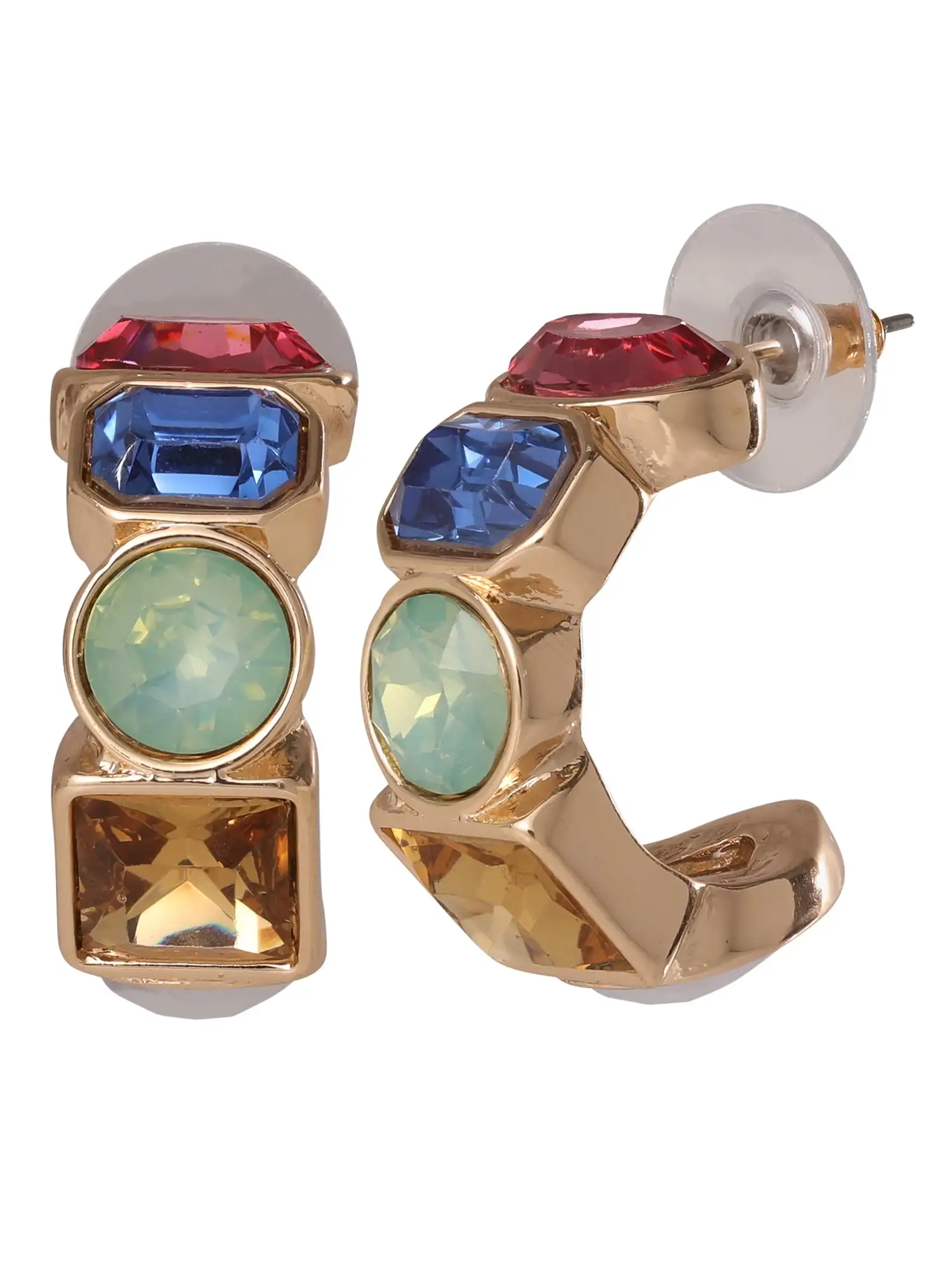 Multi Color Stone Half Hoop Earrings  Retro Earrings Luxury