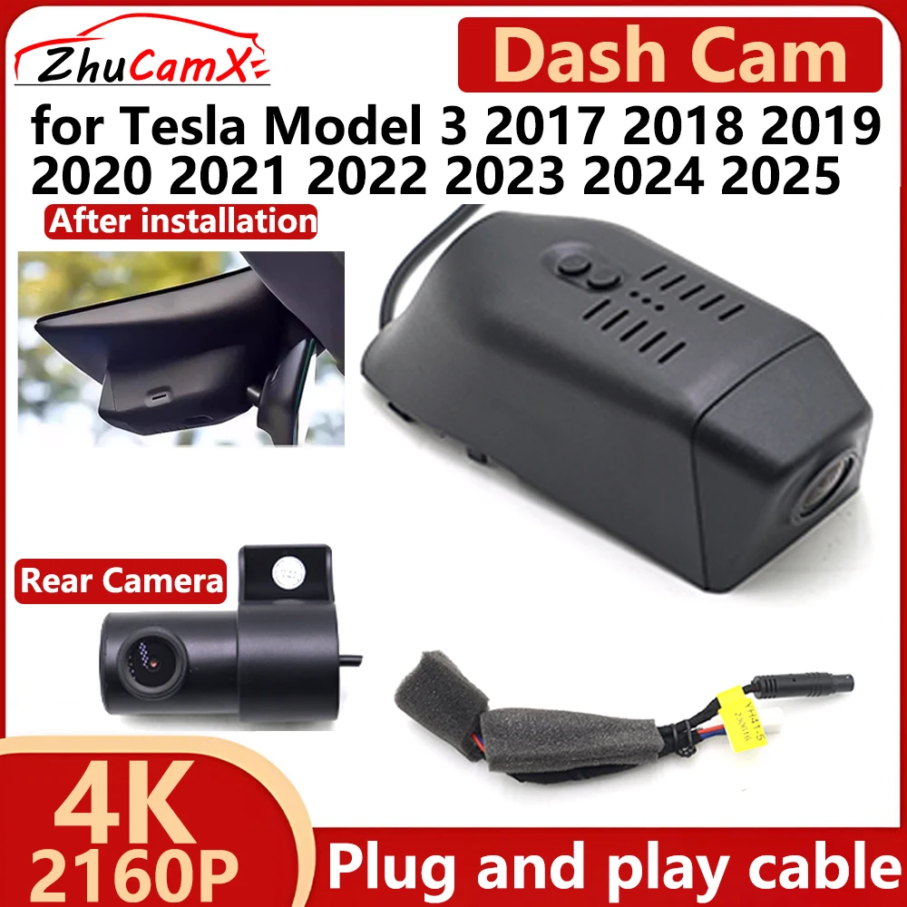 ZhuCamX for Tesla Model 3 2017-2025 4K UHD 2160P Car DVR Dash Cam Camera Night Vision Recorder Plug and play