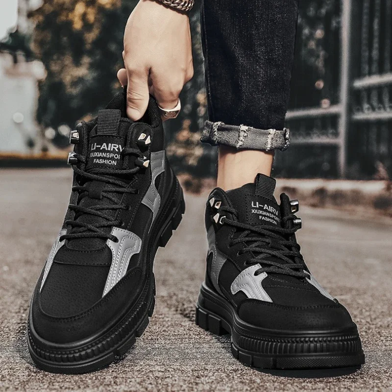 Мужские кроссовки Мужские ботинки Уличная платформа Дизайнерские мужские ботильоны Модные мотоциклетные ботинки Мужская нескользящая рабочая обувь на шнуровке 44