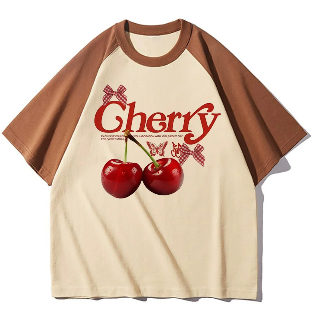 Cherry top tees girl Colorful Pop Culture aesthetic Retro University Breathable shirt graphic Vintage Pastel women Grunge