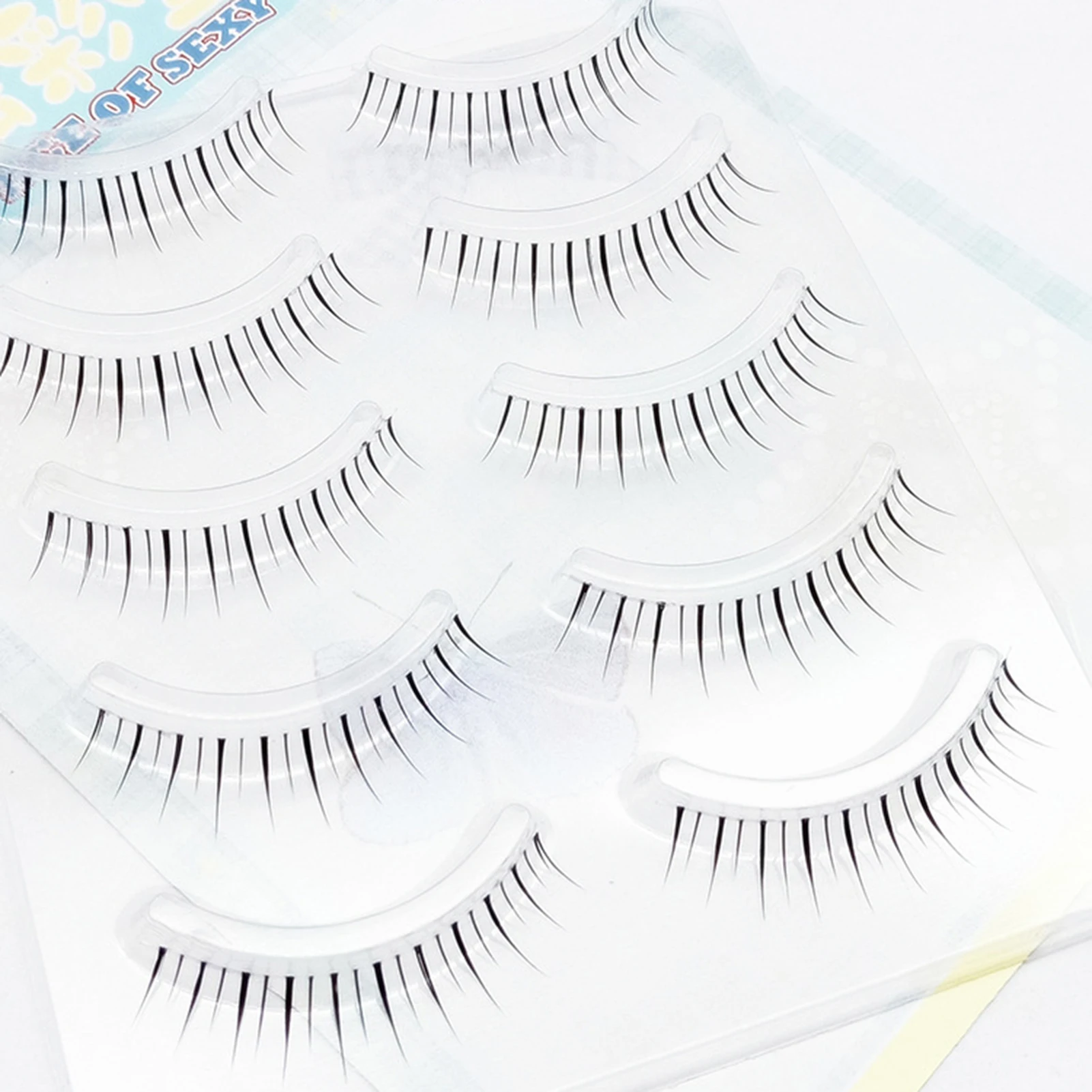 5 Par Sztucznych Rzęs w Stylu Tajskim 0.05mm Czarne 5-8mm Mieszane Kręcenie C z Cienkim Przezroczystym Paskiem Naturalny Wygląd