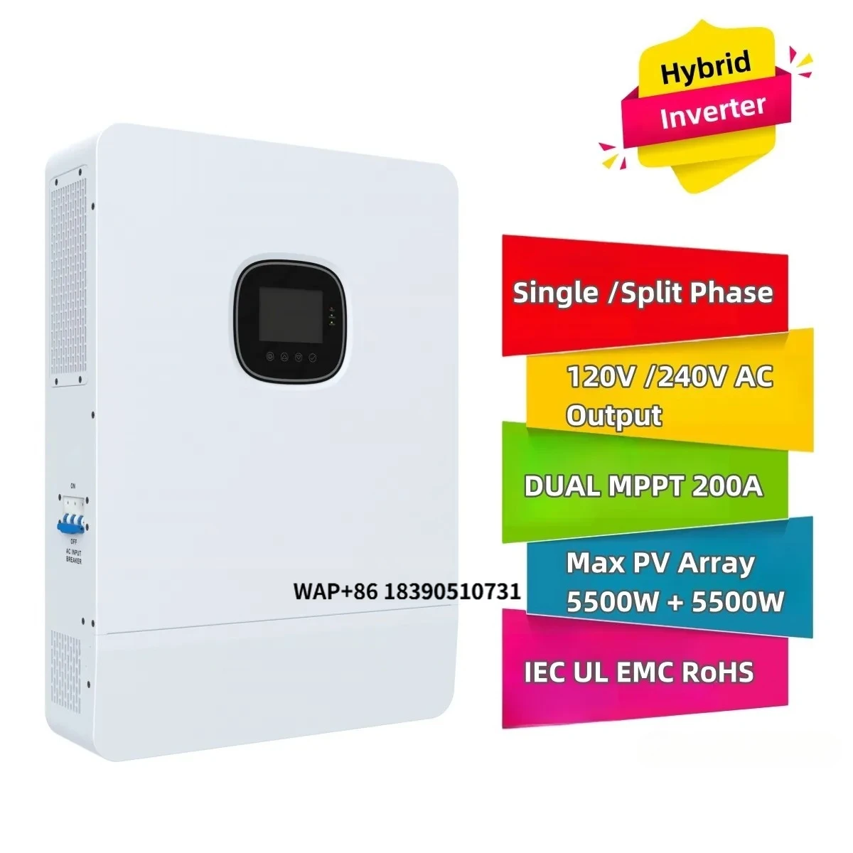 

USA 10kw 48V 120V 240V 10000W WIFI APP 200A 6 Parallel Single Split Phase Hybrid Solar Power Storage Inverter Charger