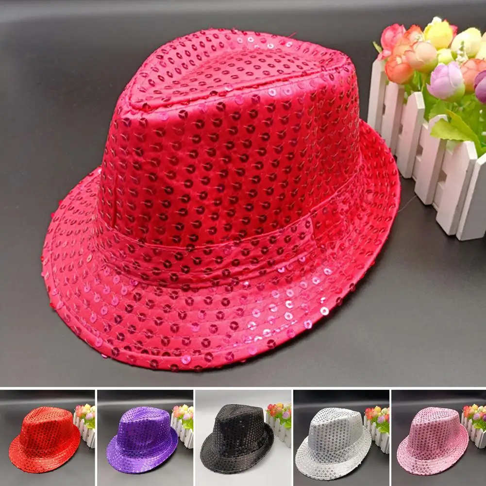 Shining Short Brim Hemming Jazz Hat Adult Kids Sequins Decorated Stage Show Hat Party Supplies